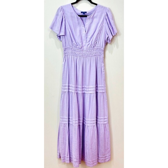 Biltmore Purple Maxi Dress sz S Linen Tiered Boho Cottagecore Romantic Pastel - Picture 2 of 14